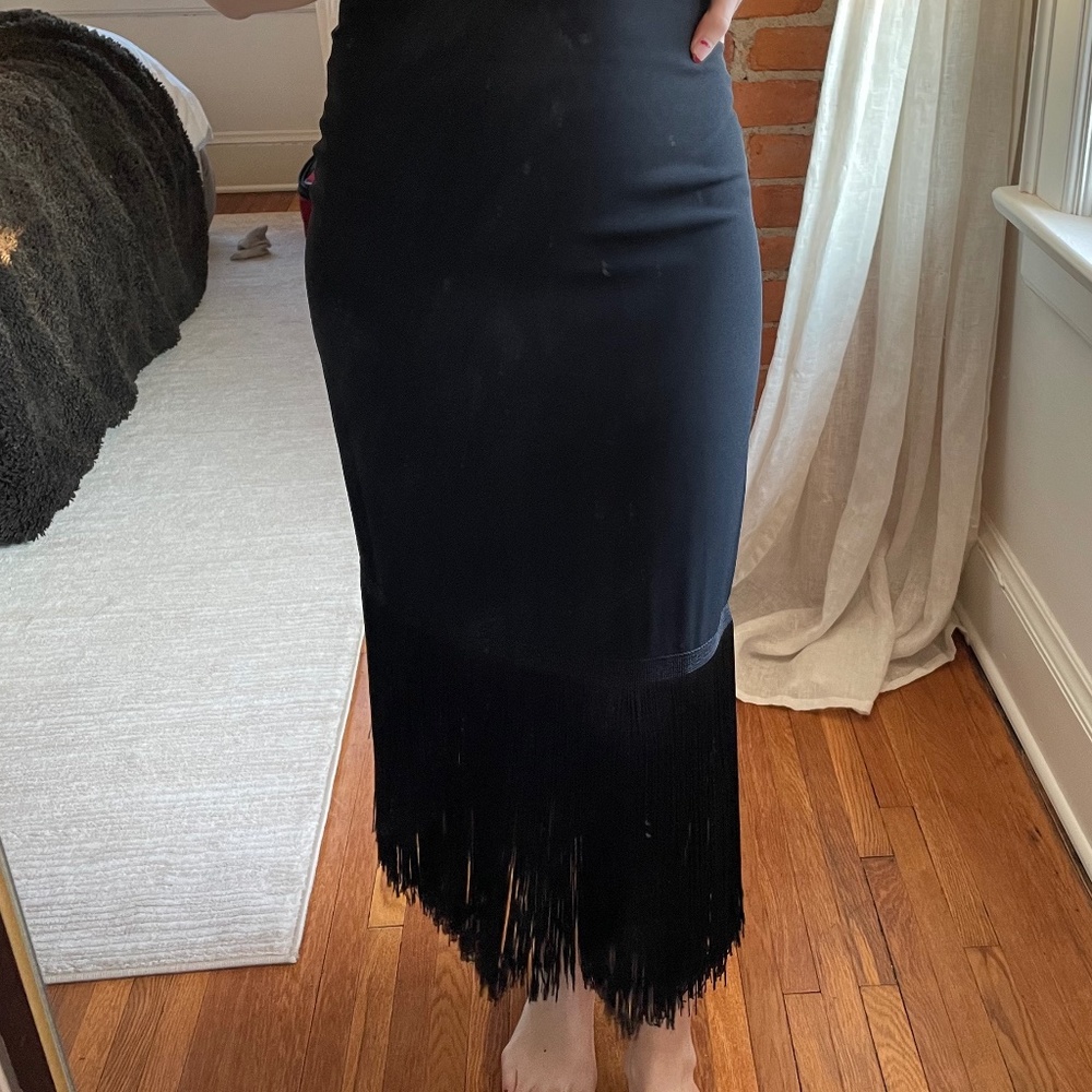 Black Reformation Midi Fringe Skirt